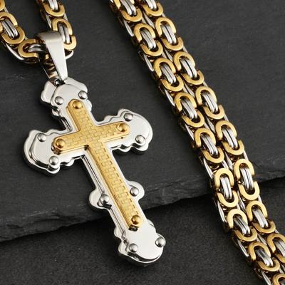 Collane con ciondolo a croce ortodossa per uomo acciaio inossidabile cattolica collana Gesù colore argento catene bizantine gioielli maschili