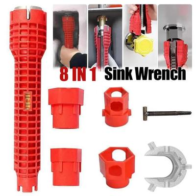 Chiave 8 in 1 per rubinetto e lavandino, chiavi per tubi, kit installatore per rubinetto e lavandino per bagno, cucina, riparazione idraulica, installazione, utensili manuali