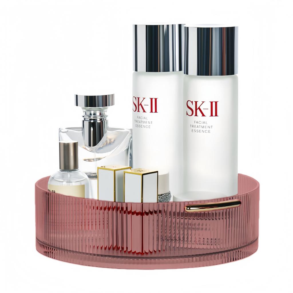 Transparent Plastic Cosmetic Storage Tray | 360° Rotating Countertop Organizer with Handle, Suitable for Perfume, Lipstick, Necklace, Jewelry