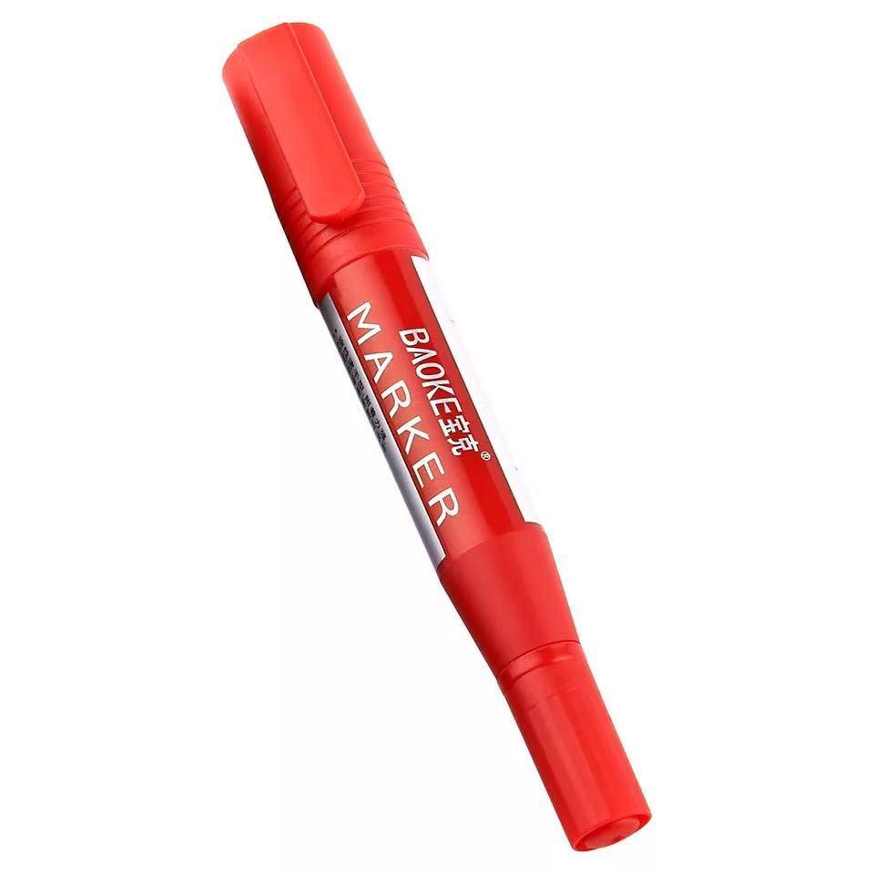 Bao Ke Waterproof Double-Ended Black Marker - Fade-Resistant, Oil-Based Large Tip for Logistics and Express Box Marking красный
