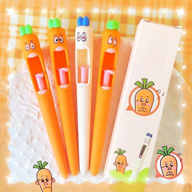 4 Pcs Retractable Gel Pen Smooth Writing Tool Carrot Gel Ink Pen with Comfortable Grip For Students