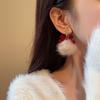 Snowflake Red Bow Hairball Earrings Creative Versatile Earrings Autumn and Winter Earrings