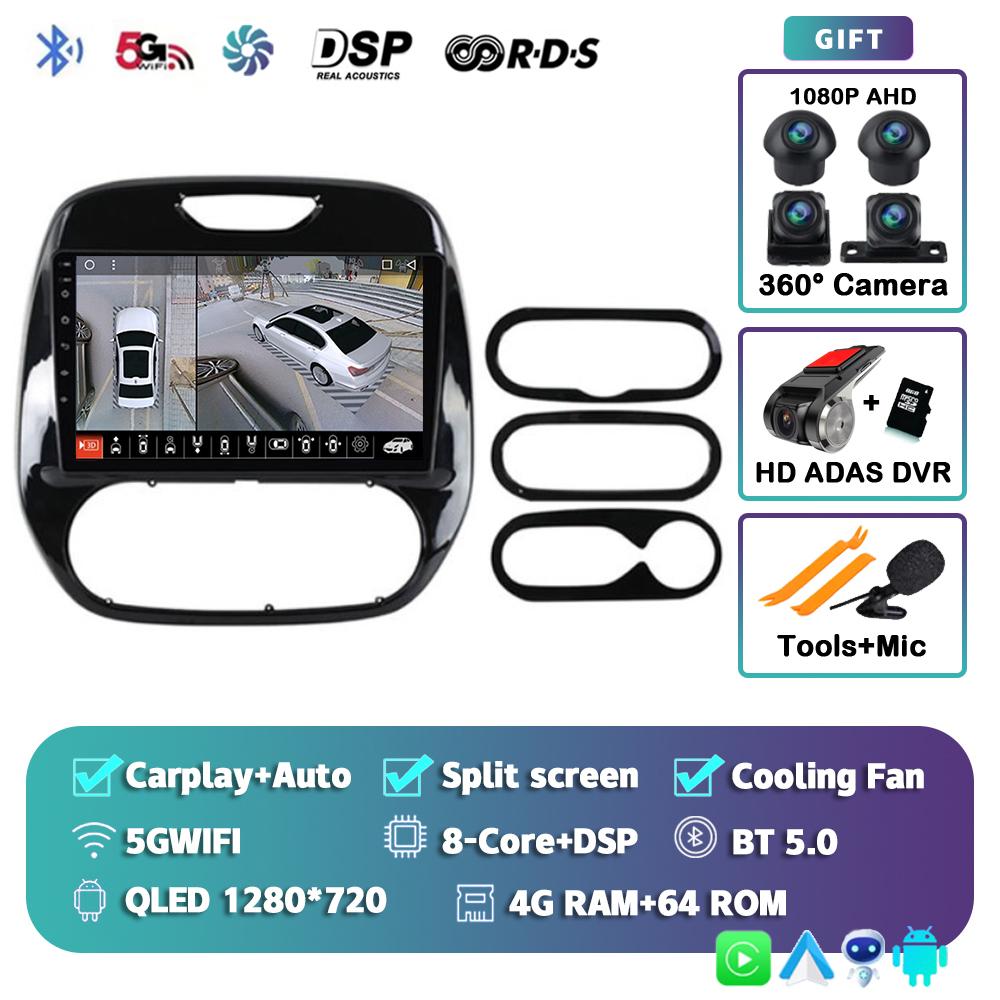 Android 14 Carplay Auto Car Radio For Renault Kaptur Captur 2016 2017 2018 2019  Multimedia Player Stereo 4G GPS DSP 360 Camera