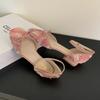 Summer Lace Hollow Mary Jane Women Shoes Elegant Square Toe Ankle Strap Women Sandals Sexy Low Heel Wedding Designer Shoe Female