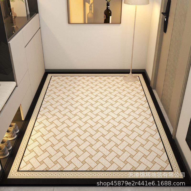 Simple Checkerboard Circle Velvet Carpet Entry Porch Floor Mat, Advanced Sense, Dirt-Resistant And Easy To Take Care Of, Wear-Resistant