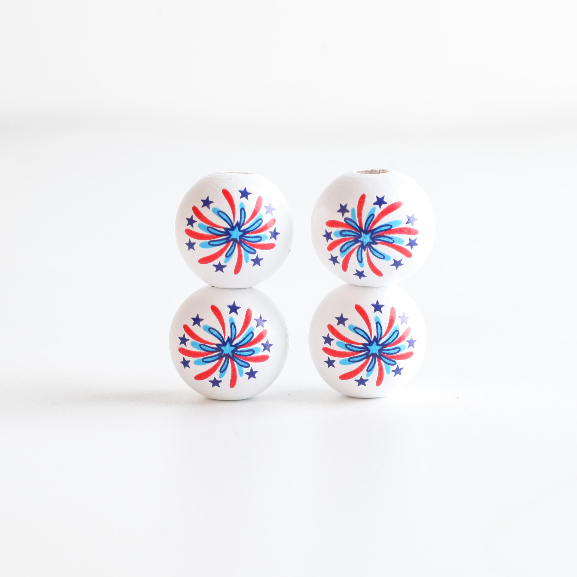 

Печать День независимости Американский флаг Деревянные бусины DIY Поделки Ювелирные изделия Индивидуальные аксессуары Круглые бусины Красочные детские бусины 2 шт Аксессуары