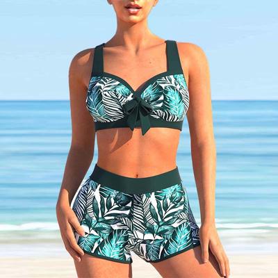 Damen-Bikini-Tankini-Badeanzug mit Neckholder, buntem Blütendruck