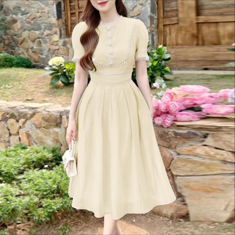 ZANZEA Women Casual Round Neck Elegant Short Sleeve Dress