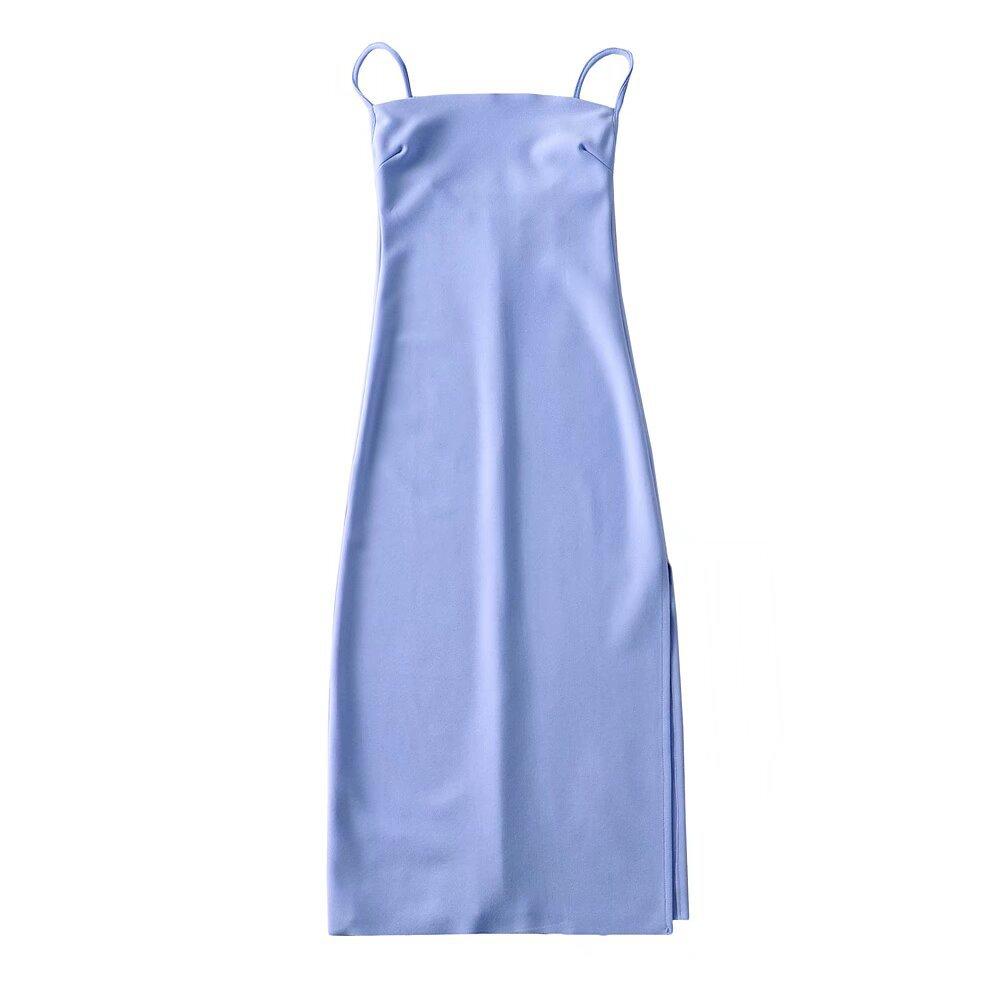 Kendou French sexy one-word collar high waist slim side split suspender medium and long dress hip skirt women
