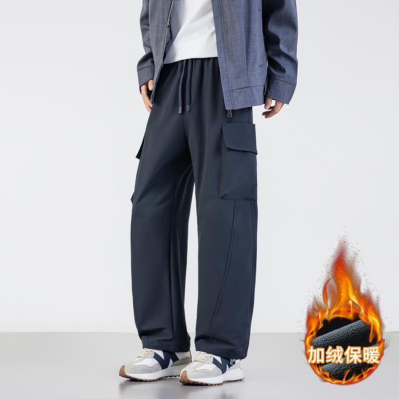 

Мужские однотонные эластичные карманы с высокой талией повседневные свободные широкие спортивные брюки L серый