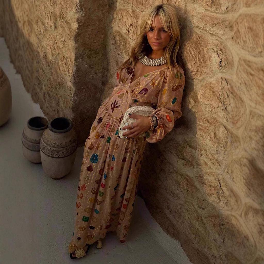 French Campanula Summer Chiffon Floral Dress, Five-Point Sleeves, Cool & Sweet Fairy Style