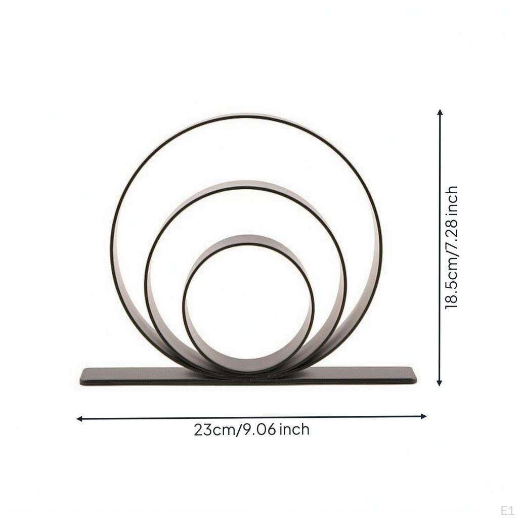 Ozdoba na stół z koncentrycznymi pierścieniami Minimalistyczna metalowa rzeźba koła na podstawie Czarna geometryczna