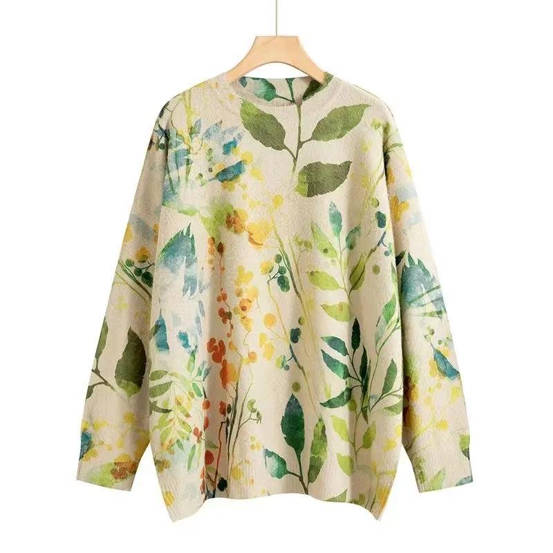 Umělecký svetr z imitace norkové kožešiny Retro etnický styl Podzim Zima Volný pulovr Dámský kulatý výstřih Populární pletený svetr pro ženy