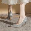Wedding Shoes Bride Shoes 2025 New Hexiu Wedding Dress Two Wear Not Tired Feet Silver High Heels Thin Heel Pointed Single Shoes Women