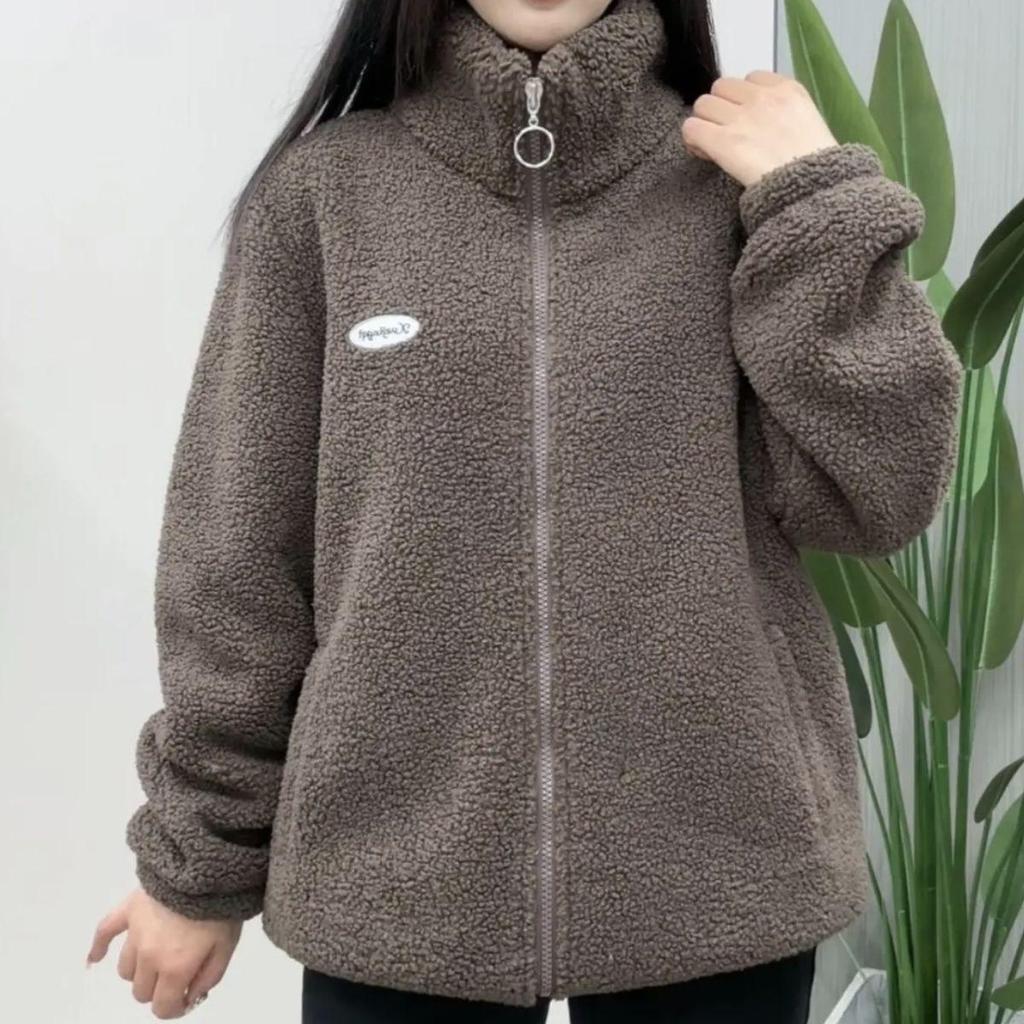 Women's Lambswool Fleece-Lined Stand-Up Collar Winter Cotton Coat