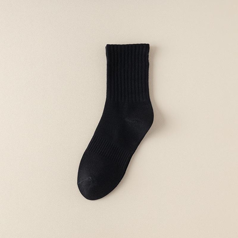 Men's Solid Color Combed Cotton Socks – Autumn/Winter Mid-Tube, Casual & Business Styles with Imitation Hand-Sewn Toe