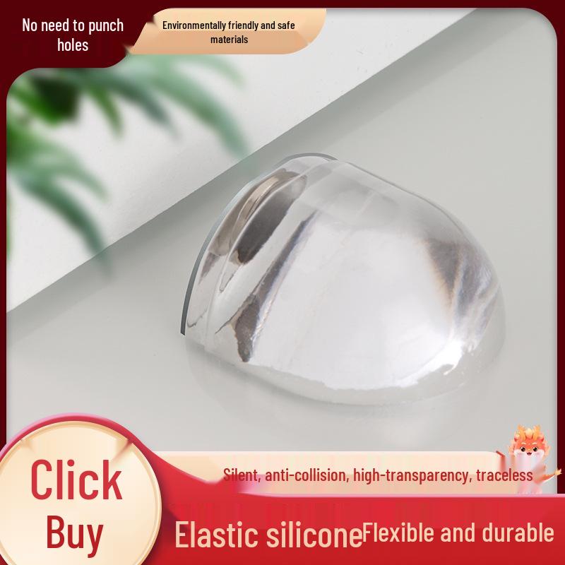 Punch-Free Silicone Door Stopper: Transparent, Adhesive, Anti-collision, Safe, Silent Flat Head Bumper