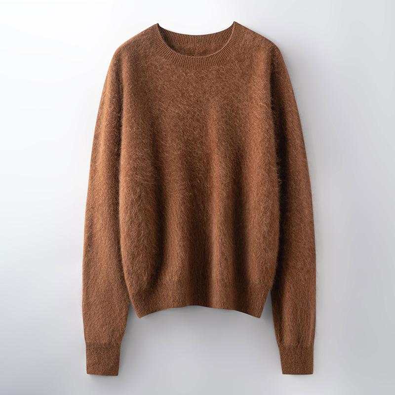 Cozy Autumn/Winter Women's Wool-Blend Brushed Round Neck Long Sleeve Sweater