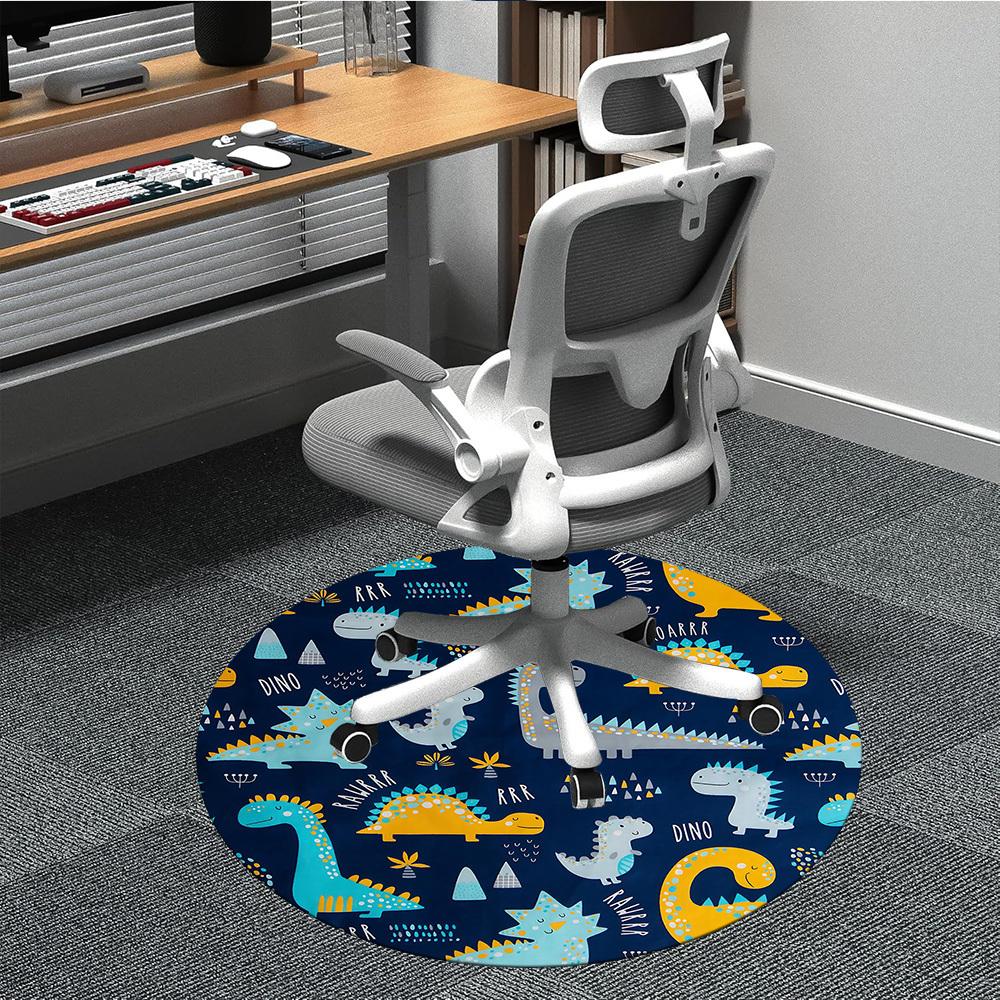 1PC Cartoon Dinosaur Office Round Area Rug, Mat Suitable For Office, Under Office Chairs Bedroom Living Room Home Decor, Room Deco