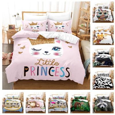 3D Cute Animal Bedding Set Single Double Bed Duvet Cover Pillowcase 2/3pcs Soft Quick Drying Cover Set Girls' Teenagers Gift