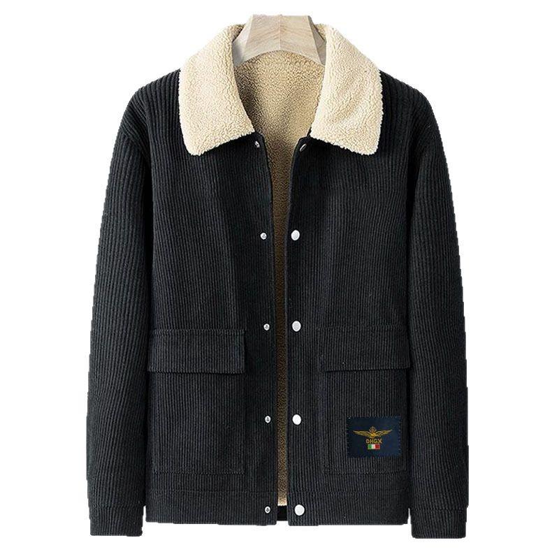 Autumn and Winter Collection of High-quality Men's Corduroy Jackets Made of Lambskin, with Thick and Loose Lapels