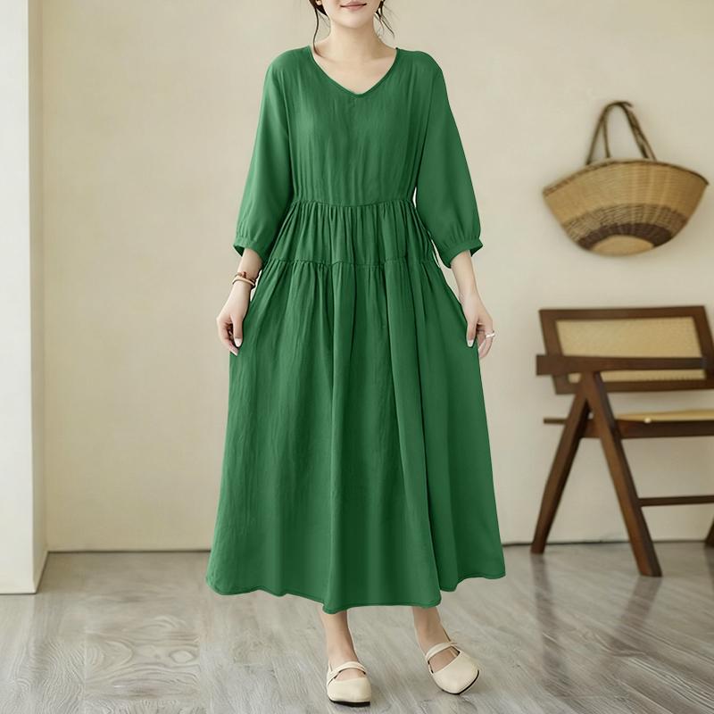 ZANZEA Women V-Neck 3/4 Sleeve Loose Casual Dress