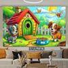 2D Cute Cats Birthday Tapestry with Party Hats, Cake and Colorful Balloons Wall Decor