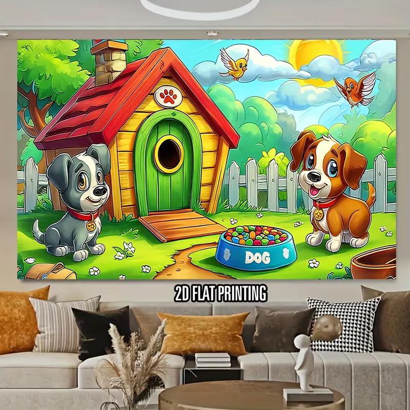 2D Cute Cats Birthday Tapestry with Party Hats, Cake and Colorful Balloons Wall Decor