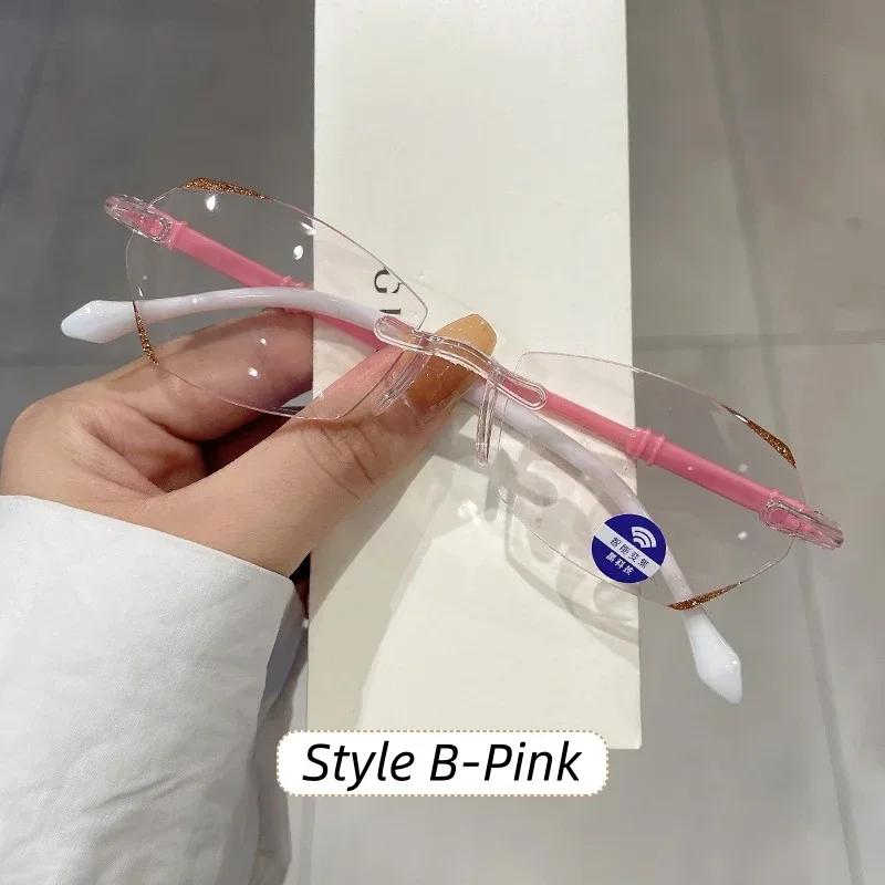 Unisex Design Ultralight Reading Eyeglasses Fashion Rimless Far Sight Hyperopia Men for Women Luxurious Trendy Diamond Cut Prescription Glasses