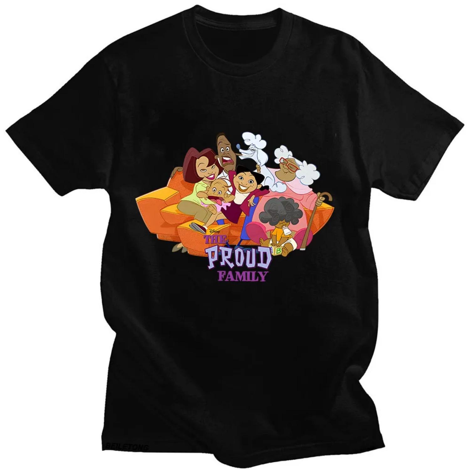 

Proud Family T-shirt Graphic Printing Harajuku Kawaii Tee-shirt Short Sleeve Cartoon O-neck Tshirt Sudaderas Cotton Cute Clothes XXXXXL чорний