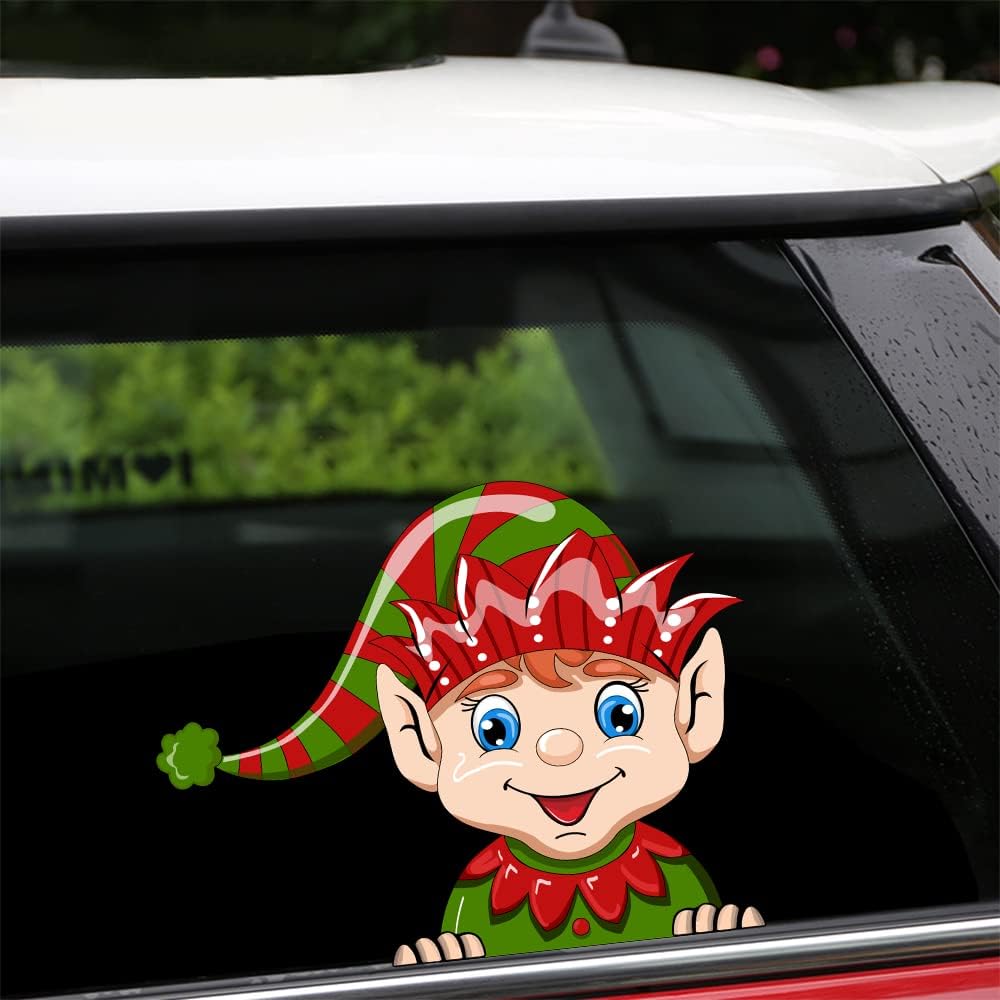Christmas Decor Elf Peeking Sticker, Car Window Decals Vinyl Waterproof Stickers for Cars Truck SUV Laptop Bumper Car Stickers and Decals (Elf)