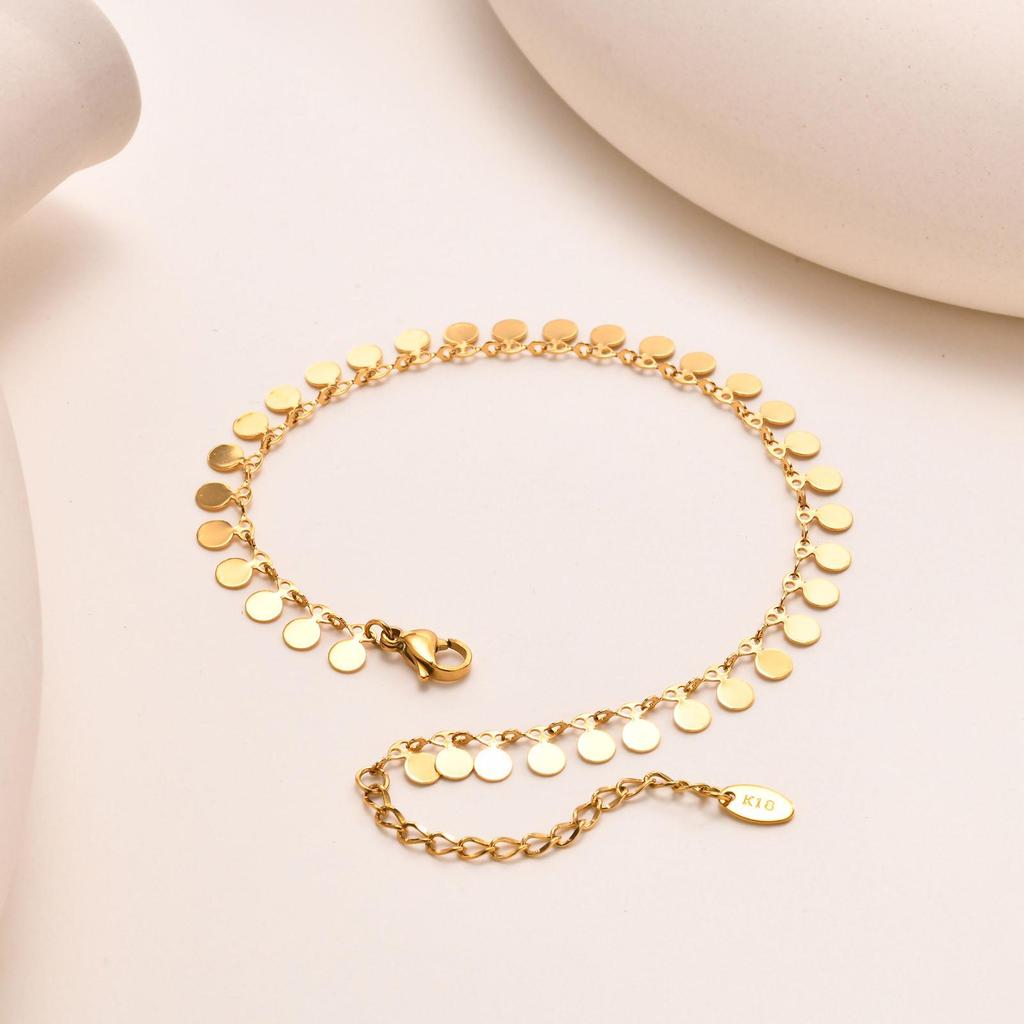Gold Stainless Steel Tassel Disc Anklet for Women