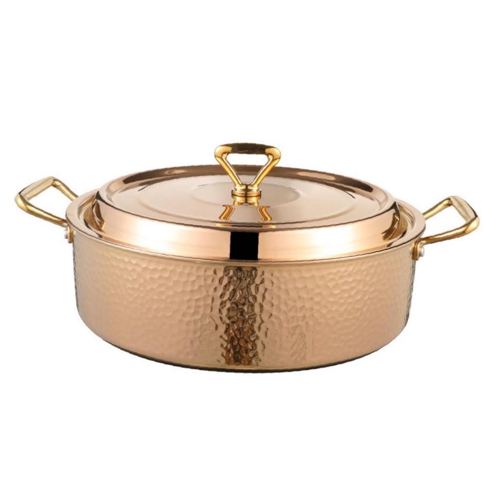 Copper Chafing Dish Hammered Ramen Soup Casserole Pan Lid Multifunctional Even Heating Suitable for