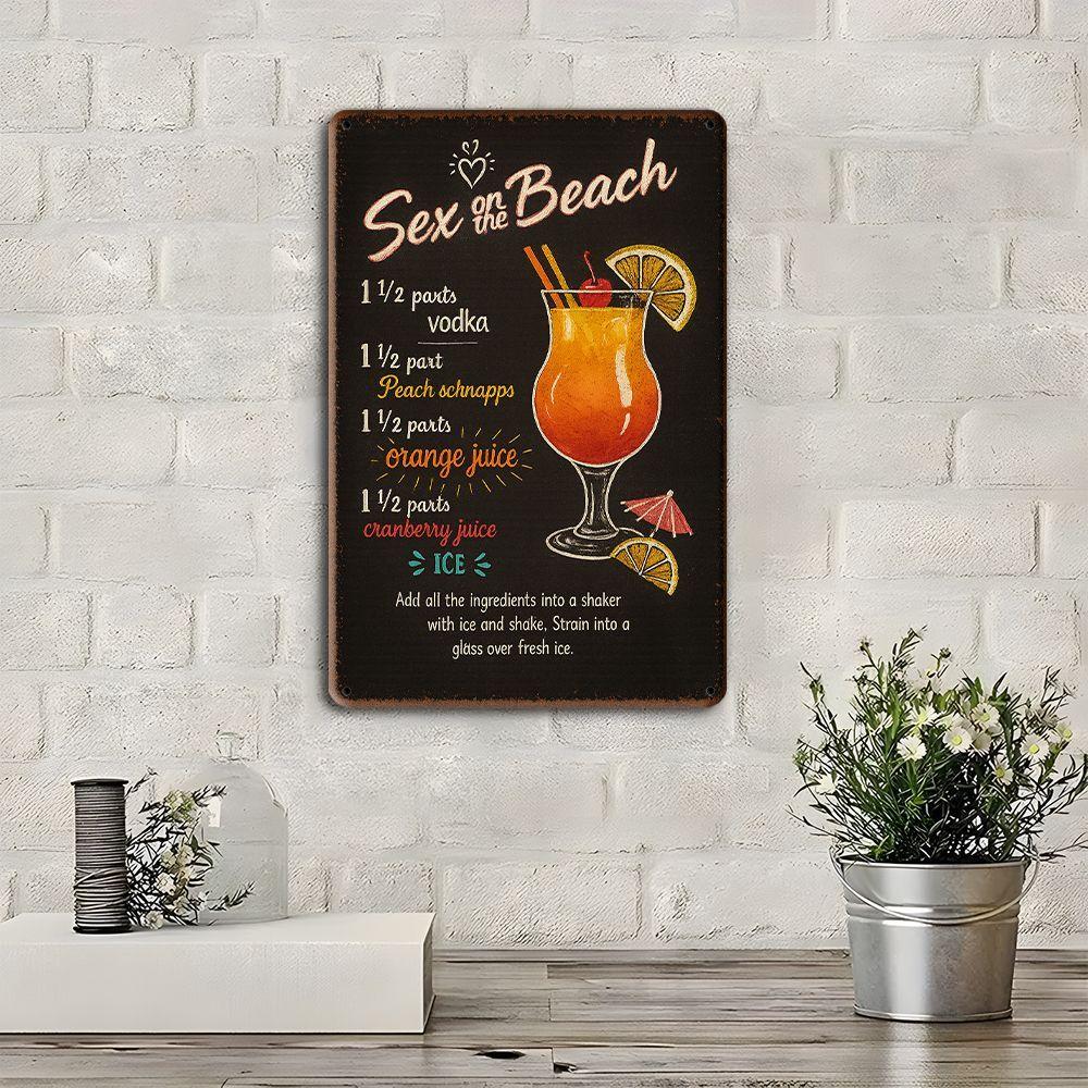 "Sex On the Beach" Cocktail Sign - 19.99x30cm Vintage Metal Recipe Art for Bar & Home Decor