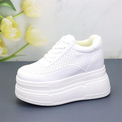 12CM Vache Cuir Véritable Printemps Automne Baskets Chunky Respirantes Décontractées Plateforme Compensée Chaussures Vulcanisées Femmes