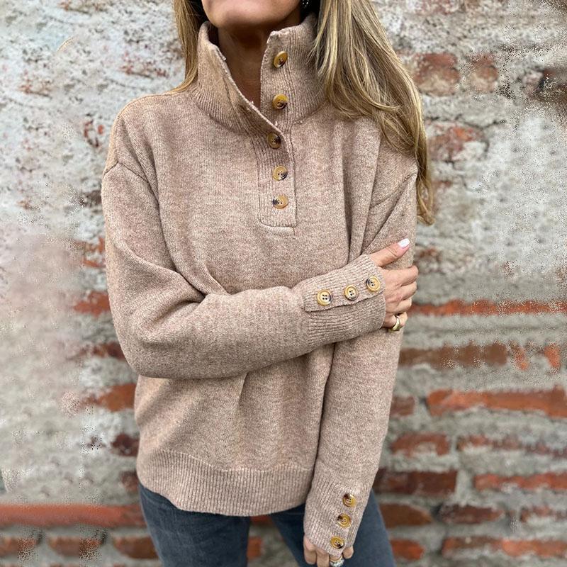 Autumn Winter Women's Stand Collar Plus-size Sweater Solid Color Casual Loose Pullover Knit Top