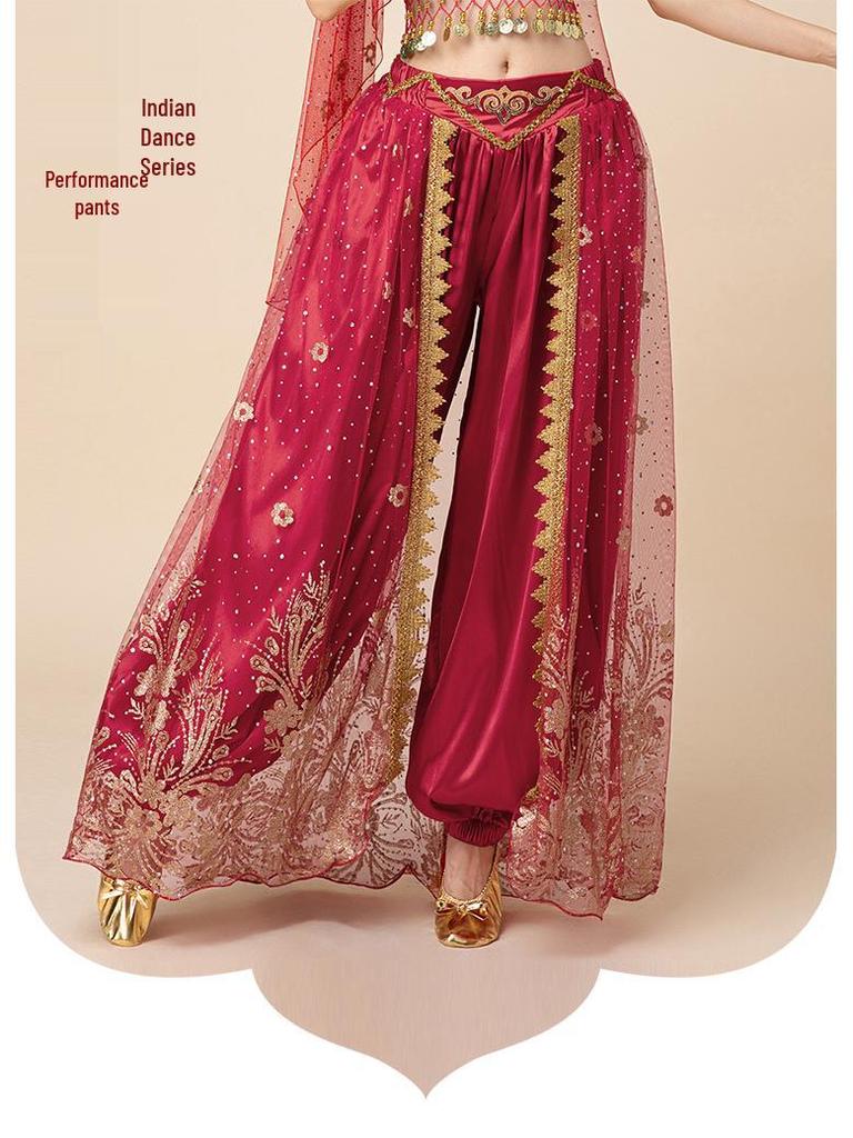 Fashion Huayu Indian Dance Costume: Adult Belly Dance Outfit with Xinjiang Dance Lantern Wide-Leg Pants