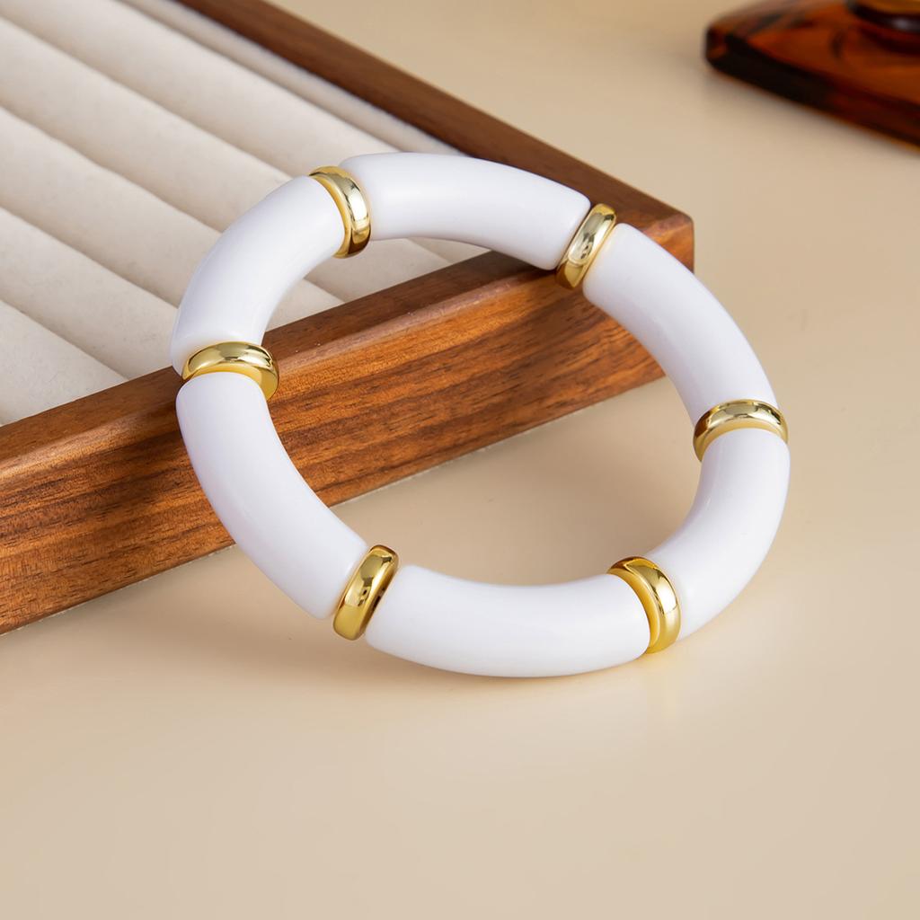 Vintage Stackable Acrylic Bracelets for Women Bohemian Round Retro Tube Beaded Bracelet Bangles Leopard Resin Elastic Bangle  Jewelry Gift