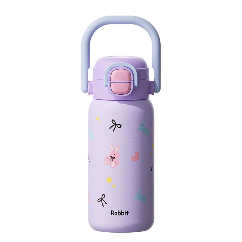 

Botella de agua portátil de acero inoxidable con doble tapa y pajita para bebidas frías y calientes