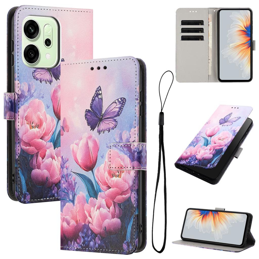 For Oppo Reno14 Pro 5G (China)/Oppo Reno14 Pro 5G (Global) Wallet Case Pattern Printing PU Leather Phone Cover with Lanyard