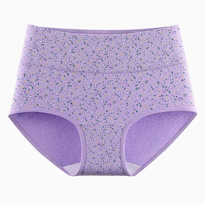 

Plus Size Ladies Summer Jacquard Cotton High Waist Abdominal Comfort Elderly Briefs 3XL фіолетовий