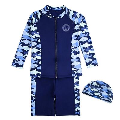 Kids Swimsuit for Long Sleeve Rash Swimming UV Protection for Kids395 6T [Teddy] Boys, Guard, Shorts, Cap, 3-Piece Set, (A Navy, (110cm))