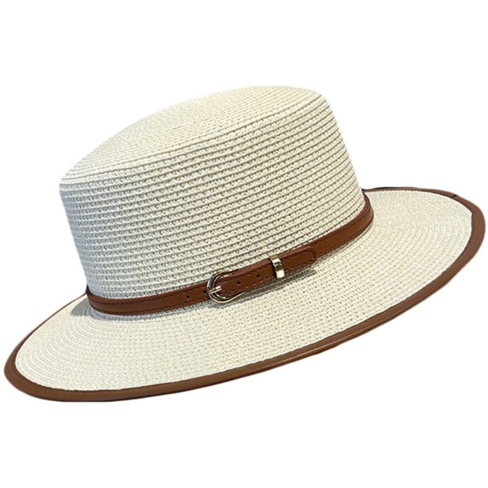Zealous Sole Women's Khaki Summer Large Brim Straw Hat Uv Protection Elegant Beach Cap Outdoor Travel Panama Cap