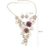 Women Retro Necklace Alloy Hollow Flower Diamond Necklace Stud Earrings Sets