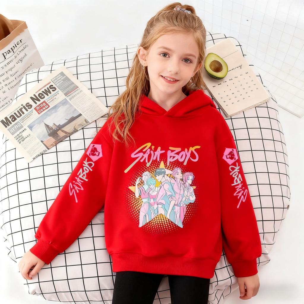 Kpop Demon Hunter Cartoon Children's Clothing for Autumn and Winter, Warm Hoodies Comfortable and Soft Children's Girl Hooded Sweatshirts