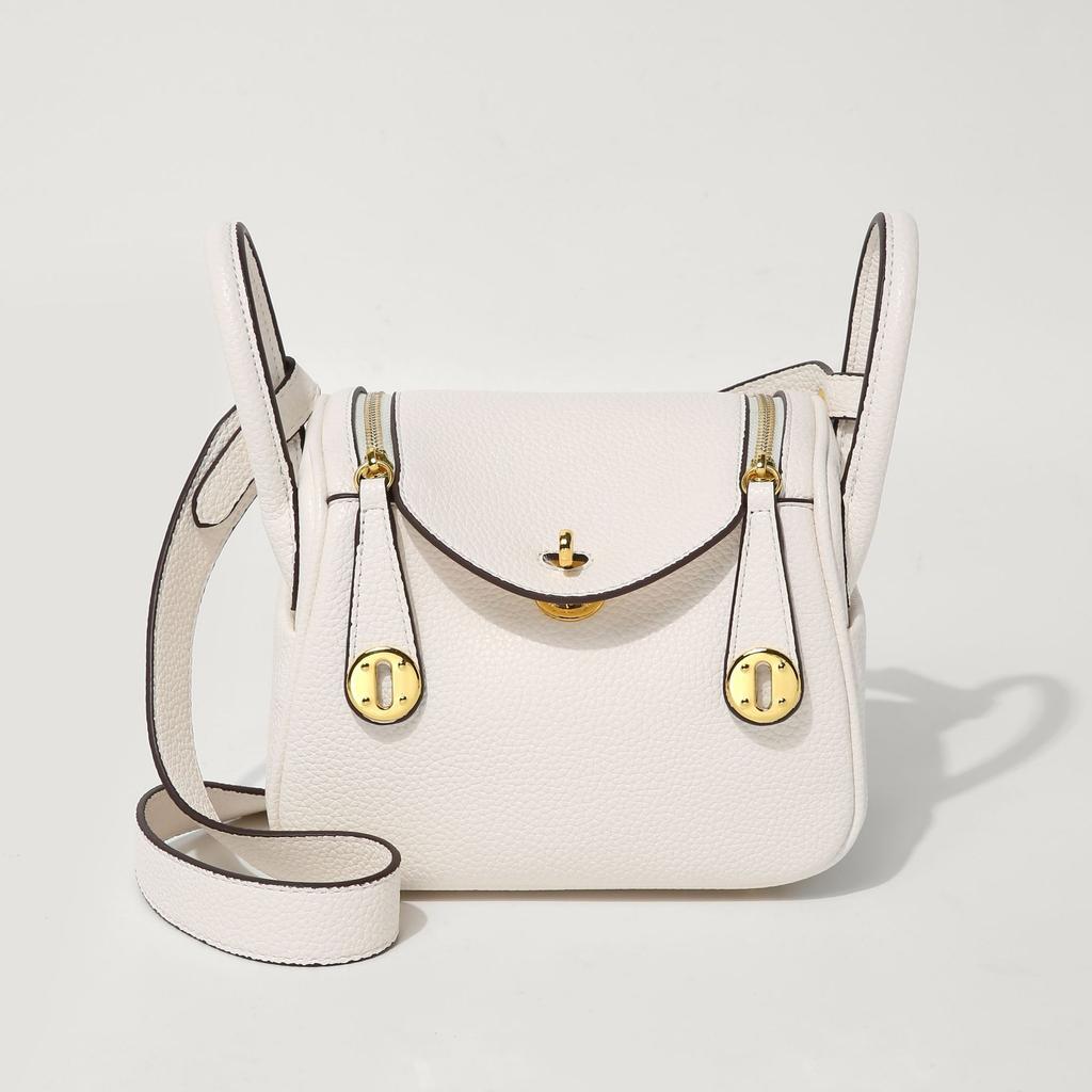 Doctor Bag Lindi Bag Lychee Pattern Handbag Shoulder Bag Pu Women'S Bag Texture Bag Versatile Fashion Diagonal Span