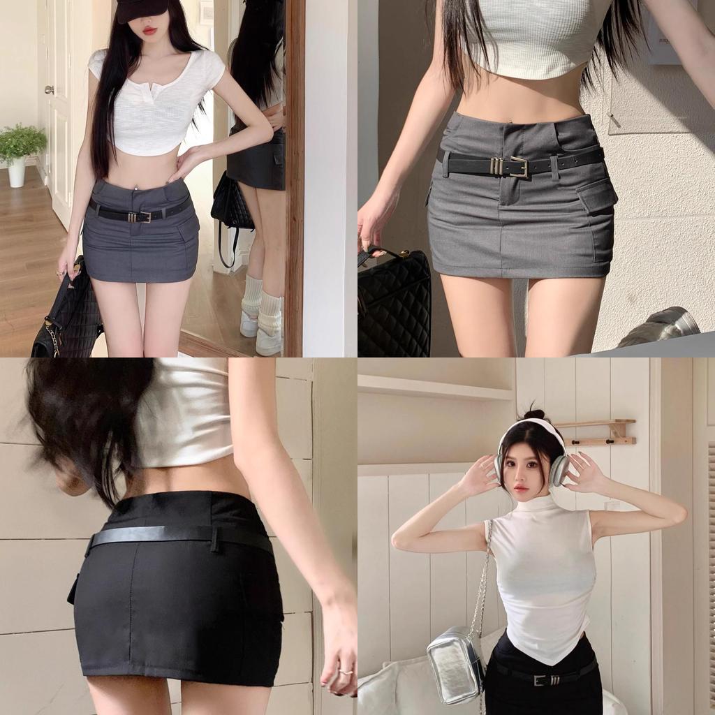 Women's Summer 2024 Gray High Waist A-line Mini Skirt - Versatile Slimming Petite Fit