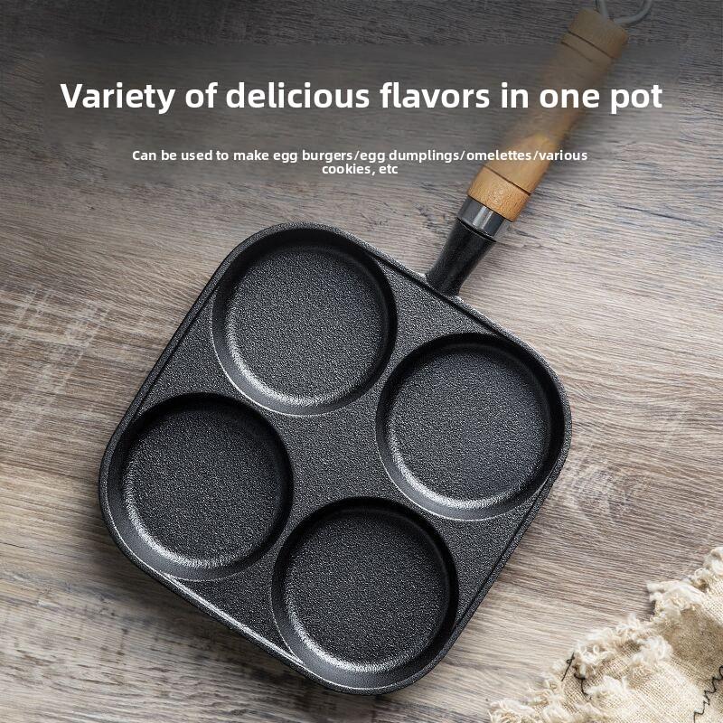 Cast Iron Fried Egg Pan Deepened Burger Machine Four-hole Egg Dumpling Pan Household Breakfast Pan Uncoated Non-stick Pan