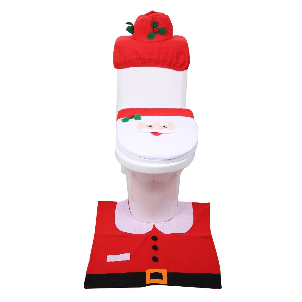 Christmas Santa Claus Bathroom Toilet Cover Pad Set for Home Christmas Decoration