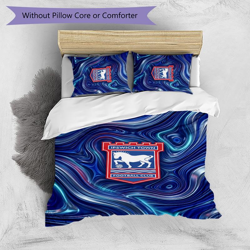 Ipswich Town Football Printed 3 Pieces Bedding Set, Comfortable Skin Friendly Bedroom Duvet Cover Set